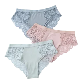 Lot de 3 Culottes féminines en coton à dentelle