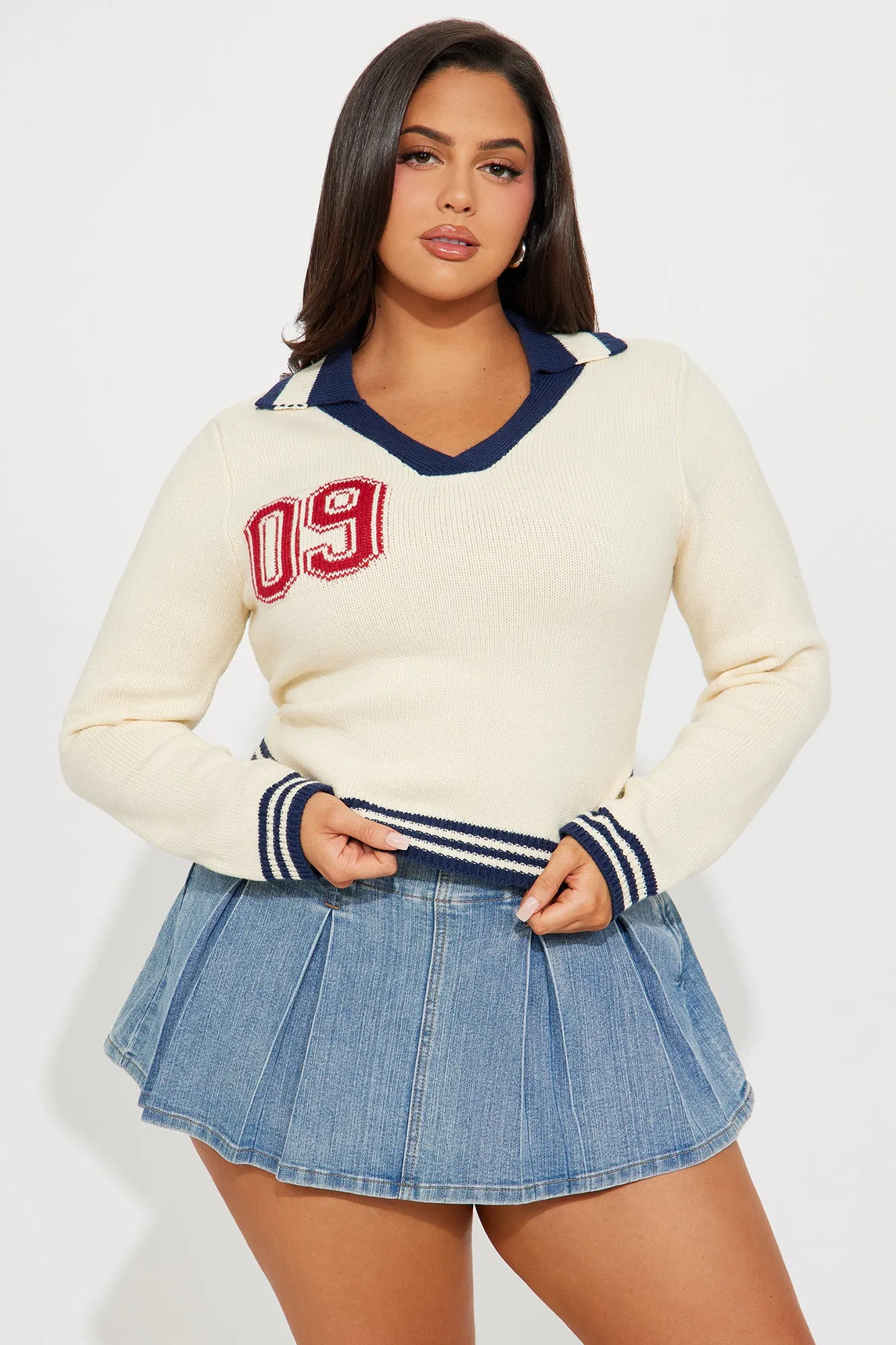 09 Varsity Polo Sweater - Ivory/combo