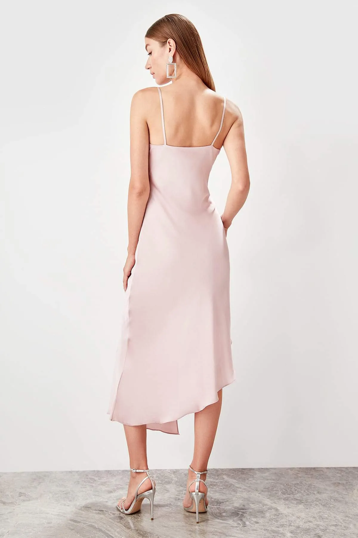 11612 Pink Cowl Neck Satin Dress