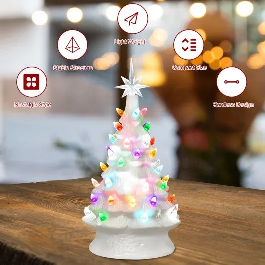 14" Pre-Lit Hand-Painted Ceramic Tabletop Christmas Tree