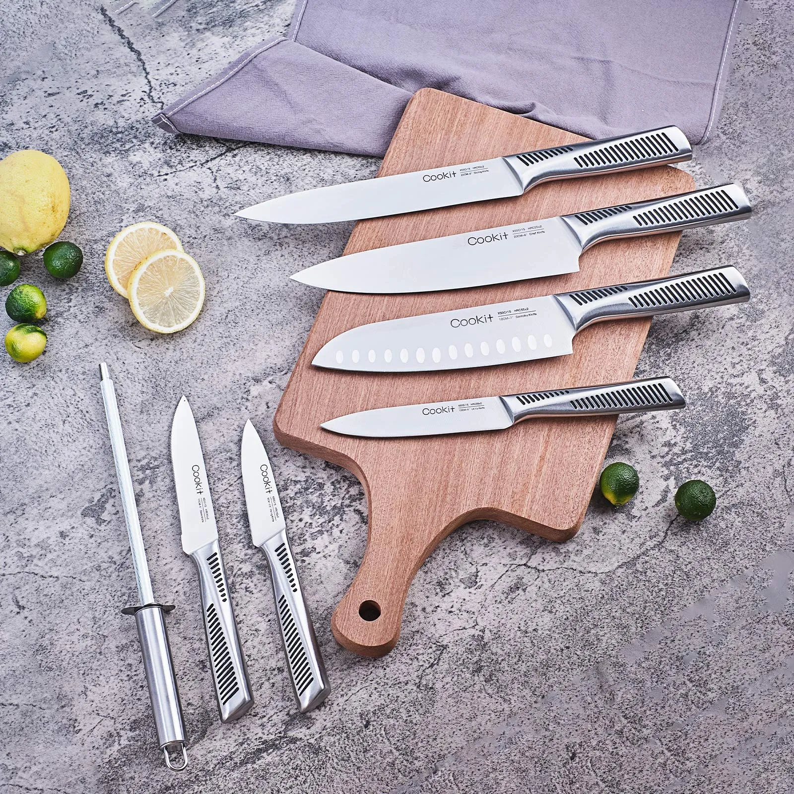 15 Pieces Chef Knives with Non-Slip German Stainless Steel Hollow Handle Cutlery Set