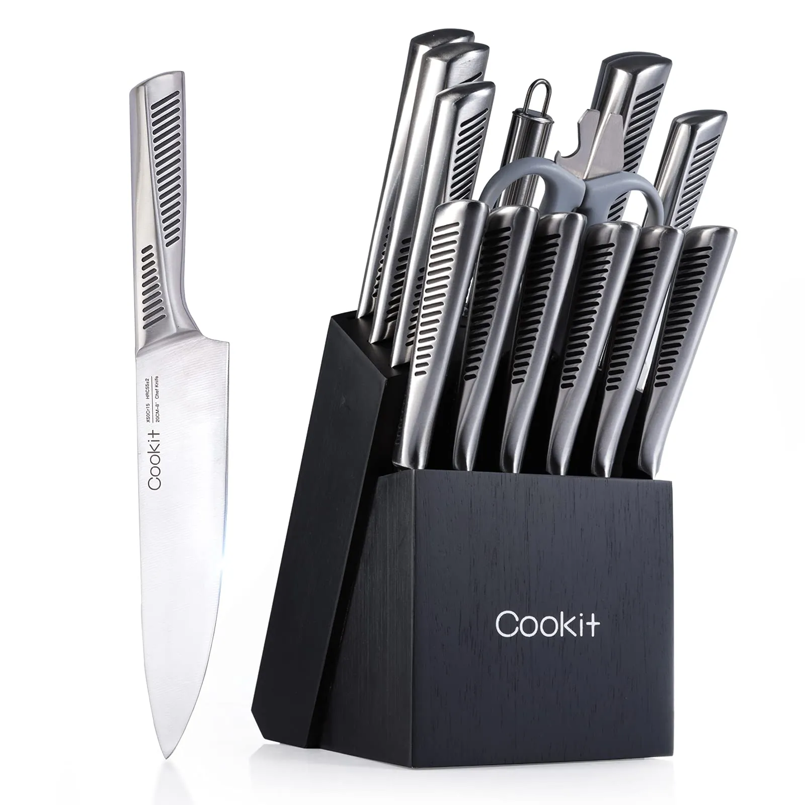 15 Pieces Chef Knives with Non-Slip German Stainless Steel Hollow Handle Cutlery Set