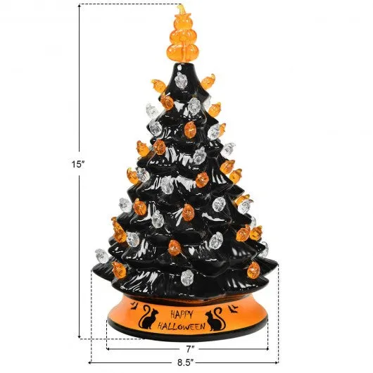 15" Pre-Lit Ceramic Hand-Painted Tabletop Halloween Tree