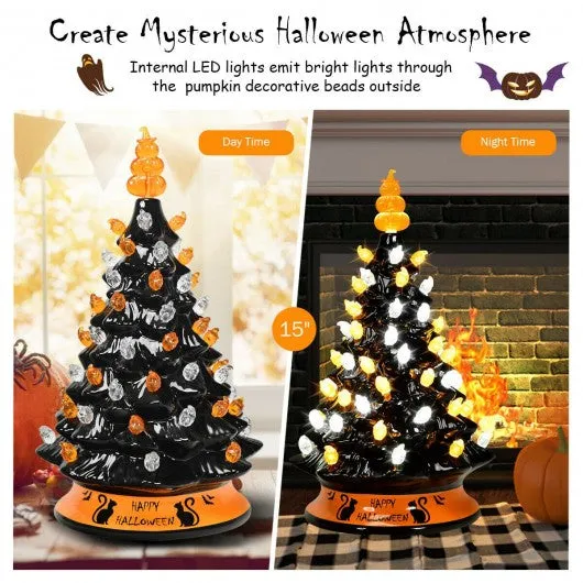 15" Pre-Lit Ceramic Hand-Painted Tabletop Halloween Tree