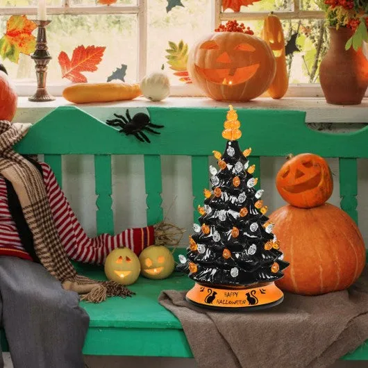 15" Pre-Lit Ceramic Hand-Painted Tabletop Halloween Tree