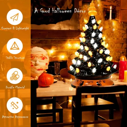 15" Pre-Lit Ceramic Hand-Painted Tabletop Halloween Tree