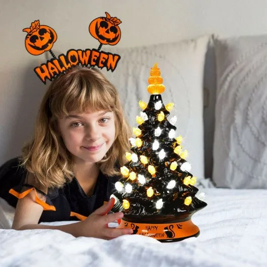 15" Pre-Lit Ceramic Hand-Painted Tabletop Halloween Tree