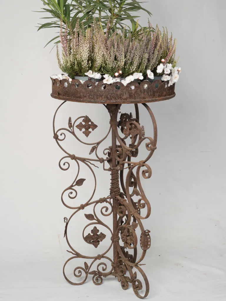 19th-Century French Wrought Iron Planter Stand with Scroll and Floral Motifs 36½" x 20¾"