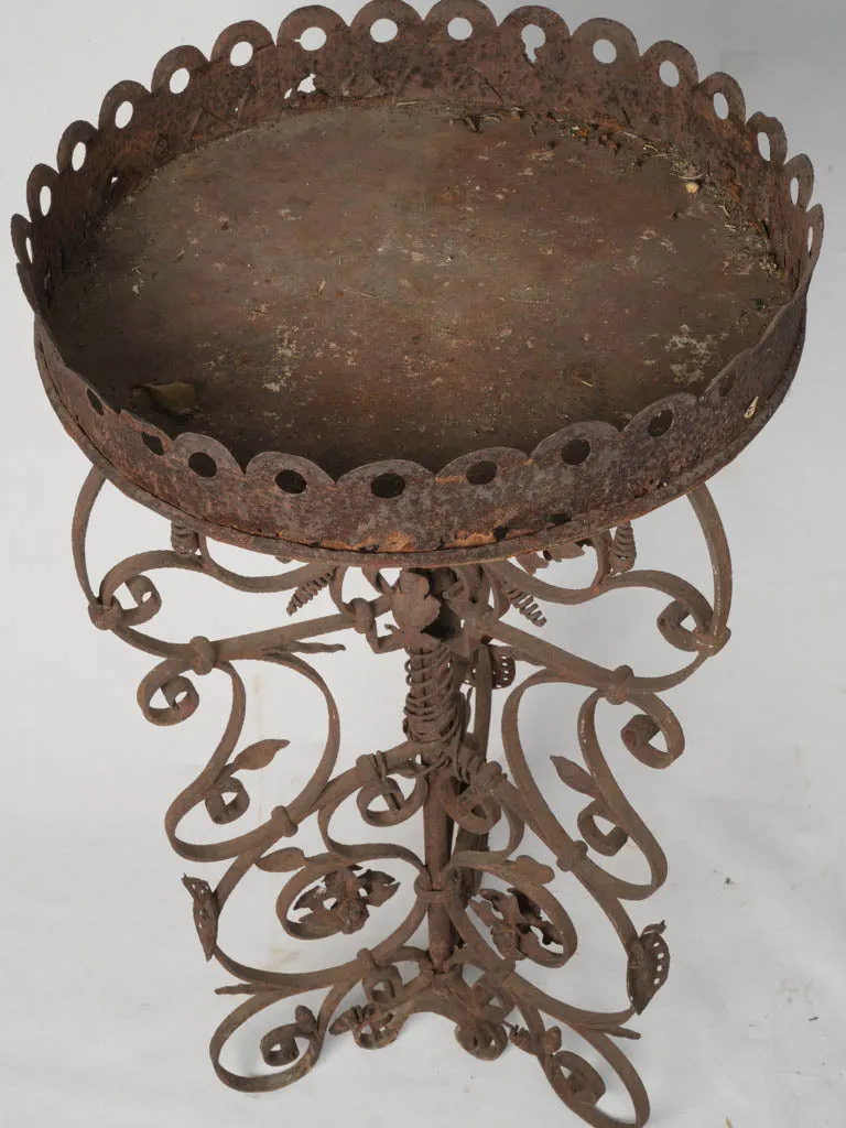 19th-Century French Wrought Iron Planter Stand with Scroll and Floral Motifs 36½" x 20¾"