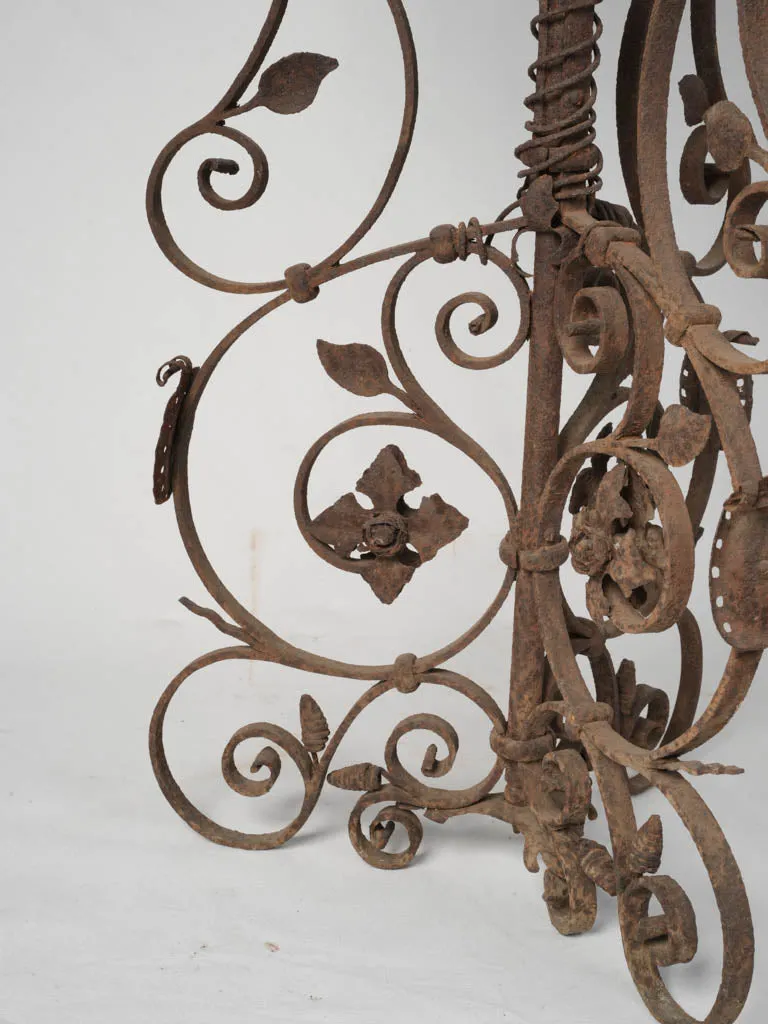 19th-Century French Wrought Iron Planter Stand with Scroll and Floral Motifs 36½" x 20¾"