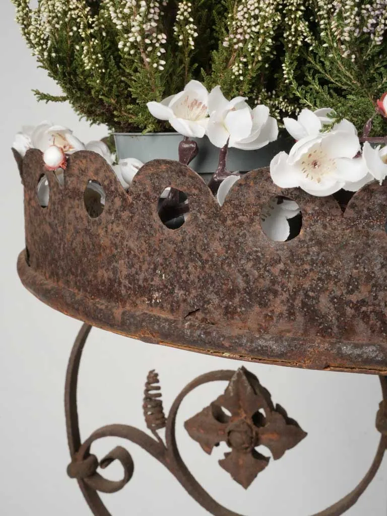 19th-Century French Wrought Iron Planter Stand with Scroll and Floral Motifs 36½" x 20¾"