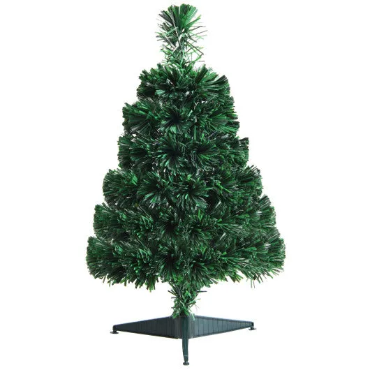 2 Feet Pre-lit Fiber Optic PVC Artificial Christmas Tree Tabletop with Stand