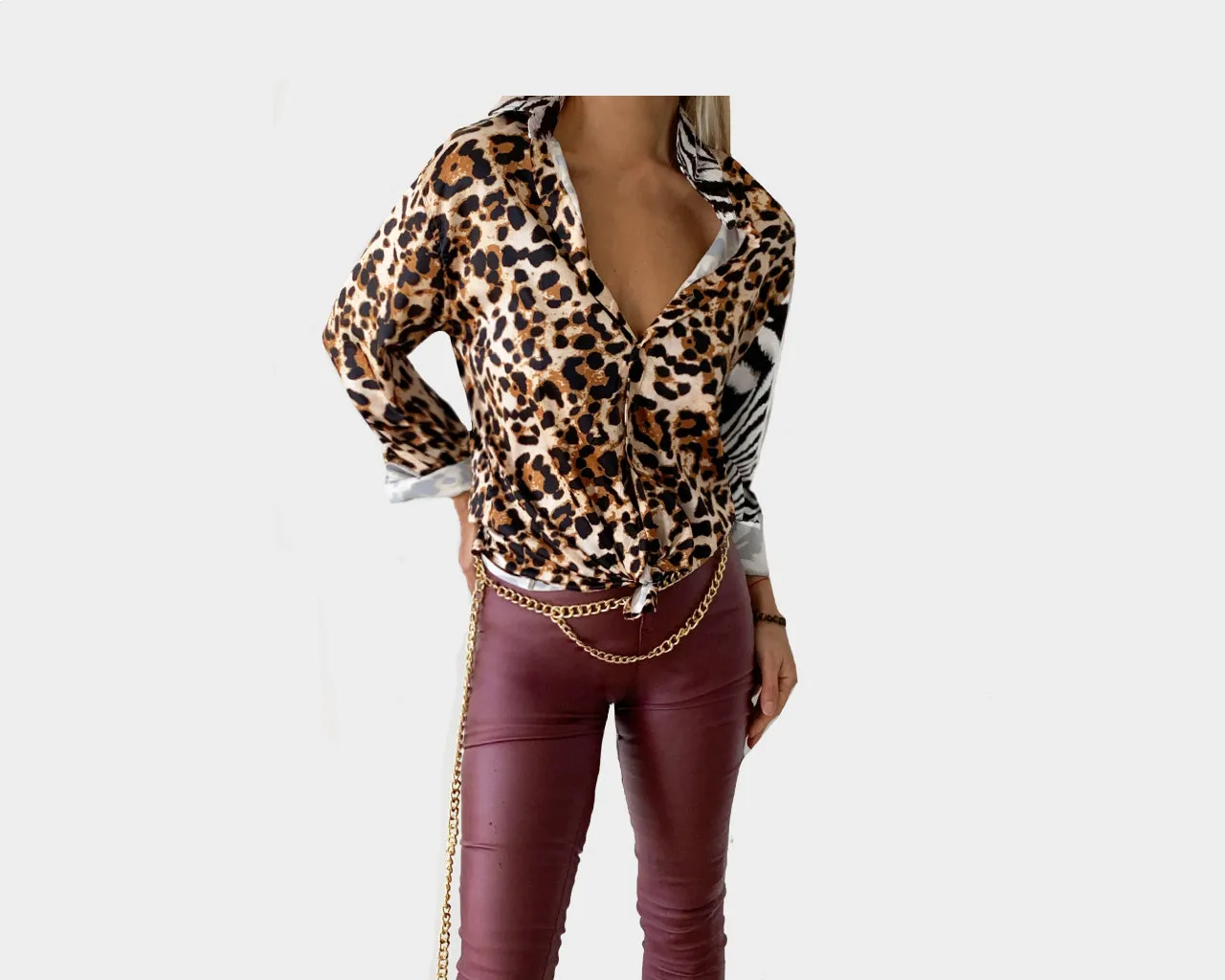 22 Animal Print and Zebra Baroque Long Sleeve Dress Shirt Blouse - The Milano