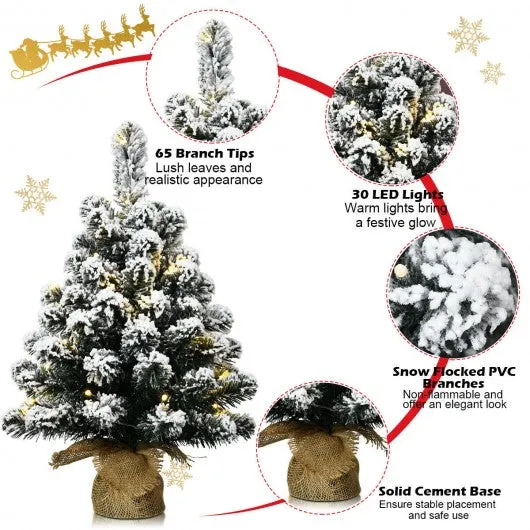 24" Pre-Lit Snow Flocked Tabletop LED Light Christmas Tree