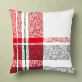 24"x24" Festive Plaid Square Christmas Throw Pillow Red/Green/Cream - Hearth & Hand with Magnolia