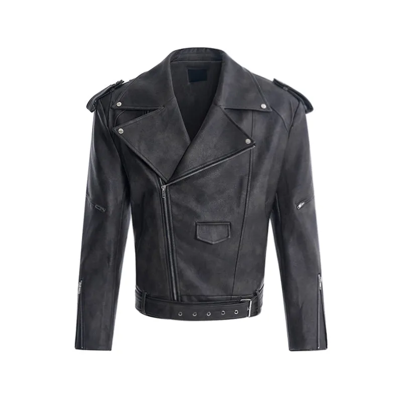 【24s Oct.】Deconstructed Blazer-collar Leather Biker Jacket