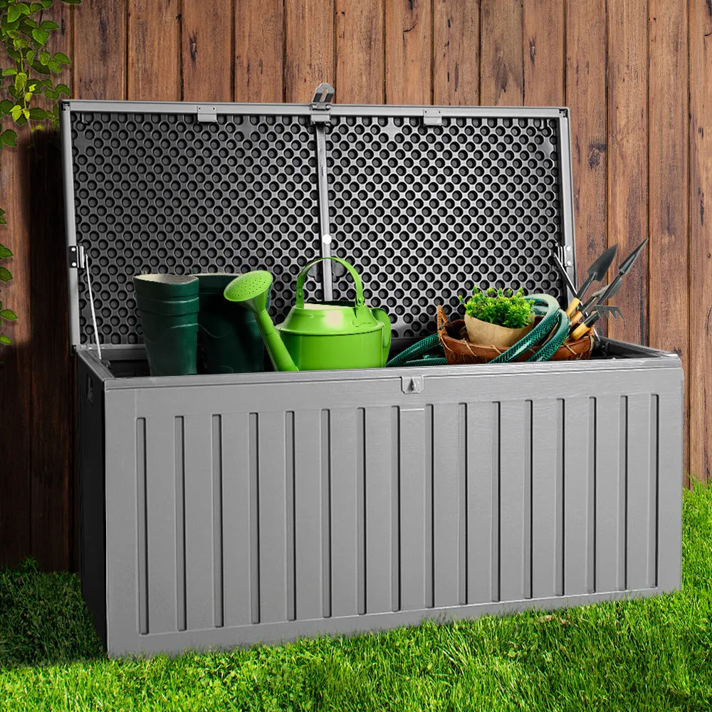 270L Outdoor Storage Box Bench Seat Toy Tool Shed Chest Dark Grey