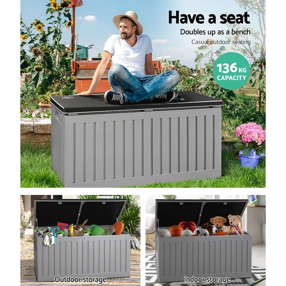 270L Outdoor Storage Box Bench Seat Toy Tool Shed Chest Dark Grey