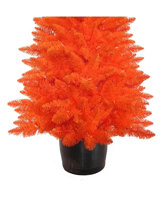 4.5' Battery Operated Pre-Lit Halloween Orange Potted Tree With Orange LED Lights