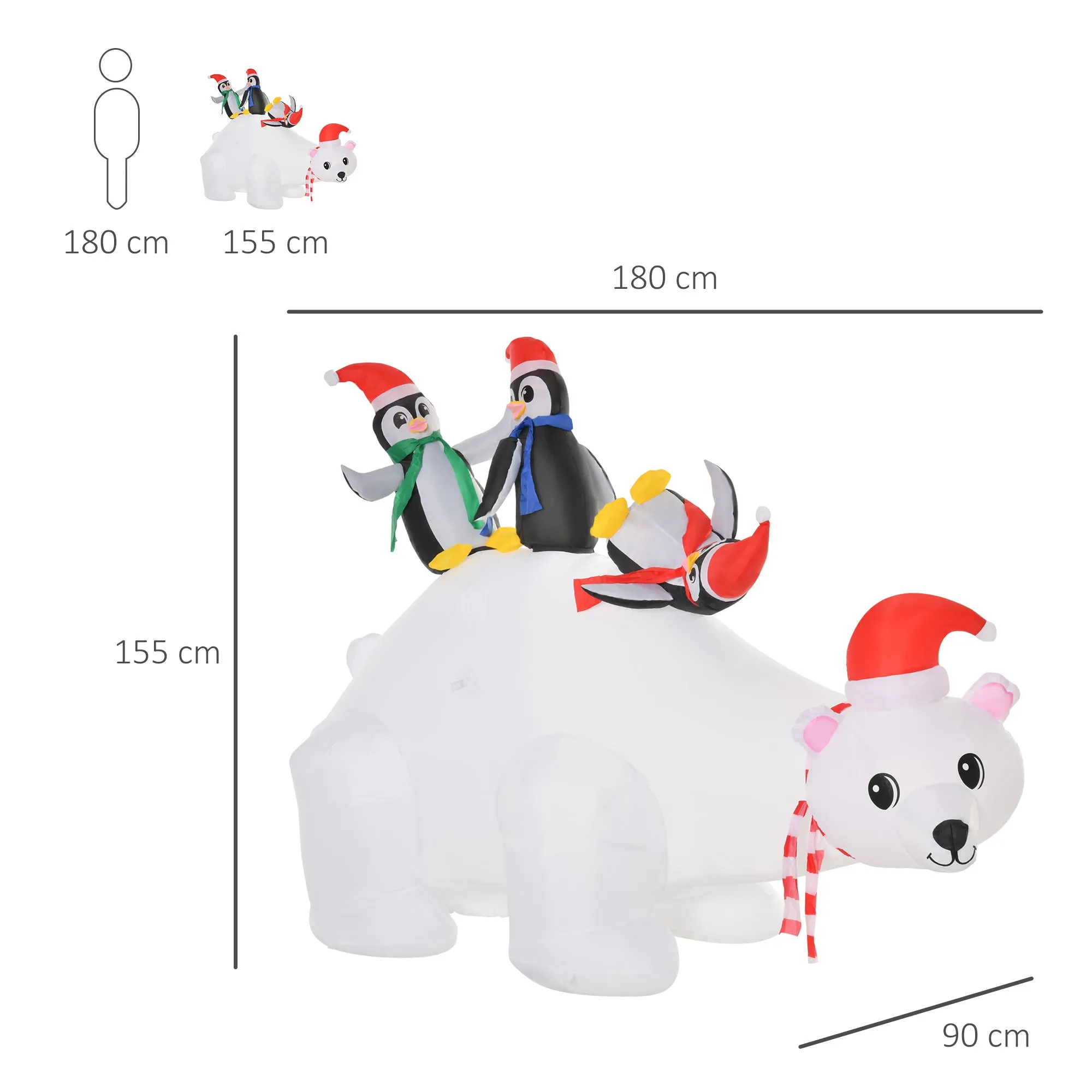 5ft Outdoor Christmas Inflatable with LED Light, Lighted Blowup Polar Bear with Three Penguins, Giant Yard Party Decoration for Garden Lawn