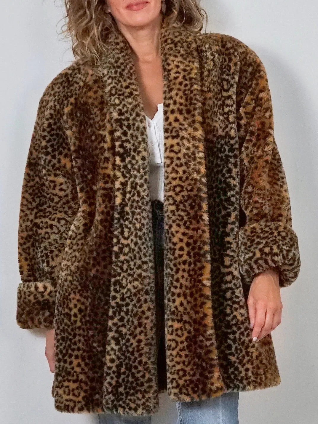 80's Leopard Faux Fur Swing Coat