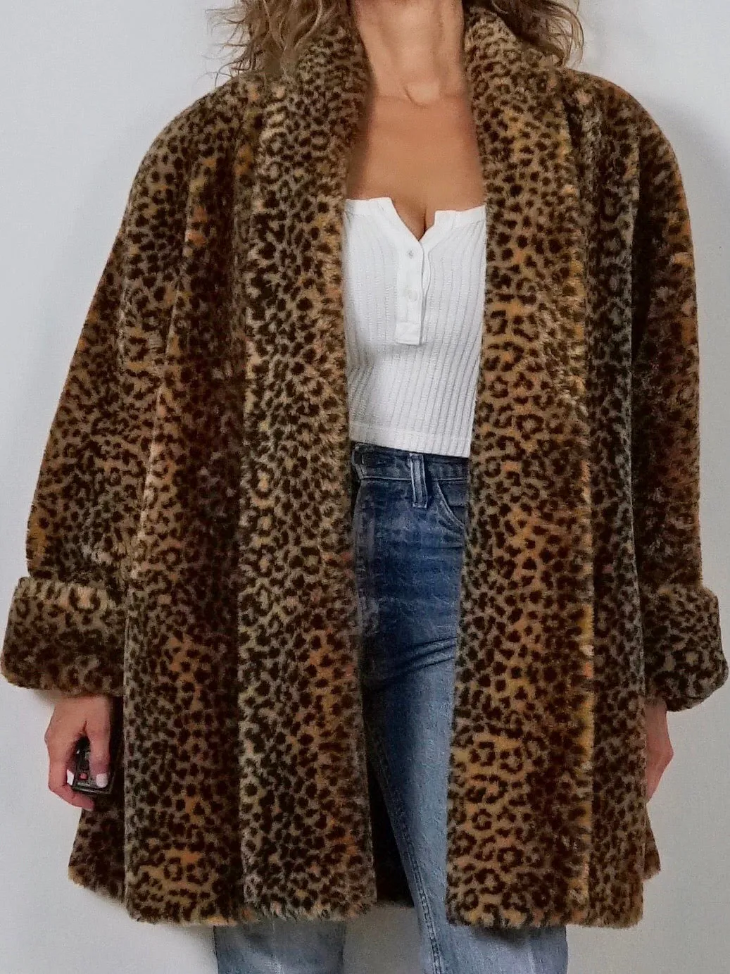 80's Leopard Faux Fur Swing Coat