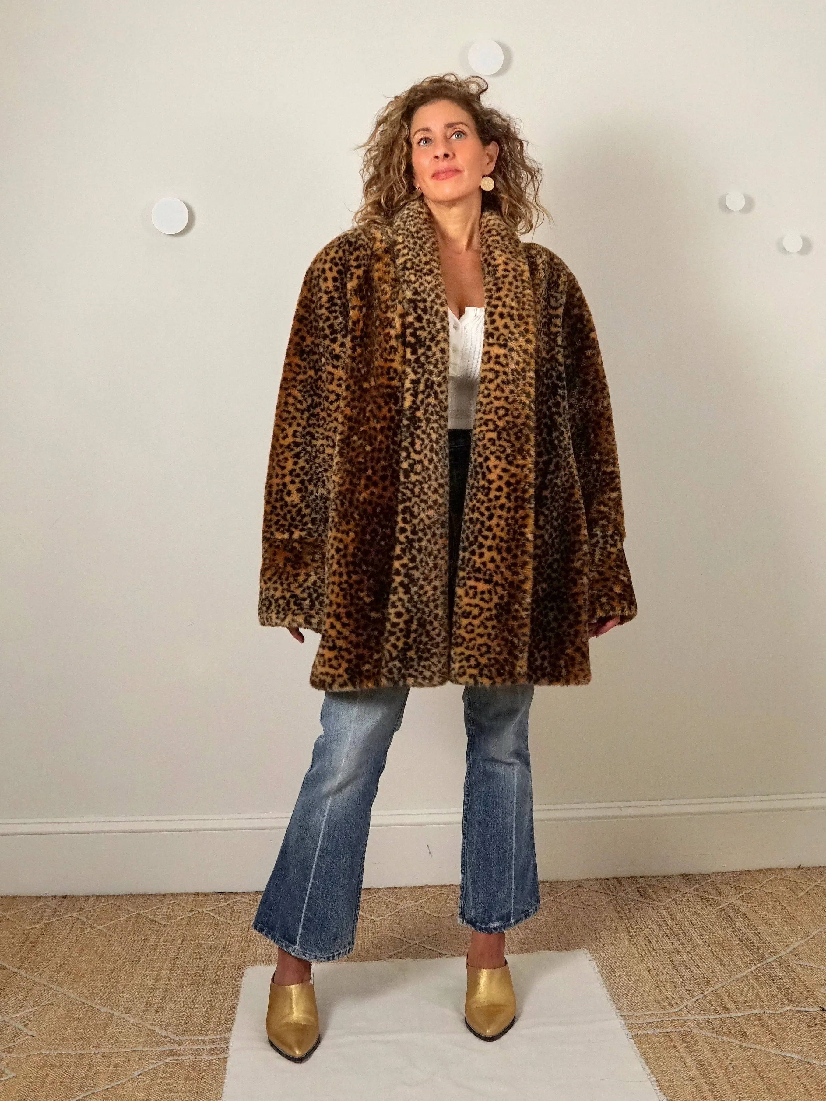 80's Leopard Faux Fur Swing Coat