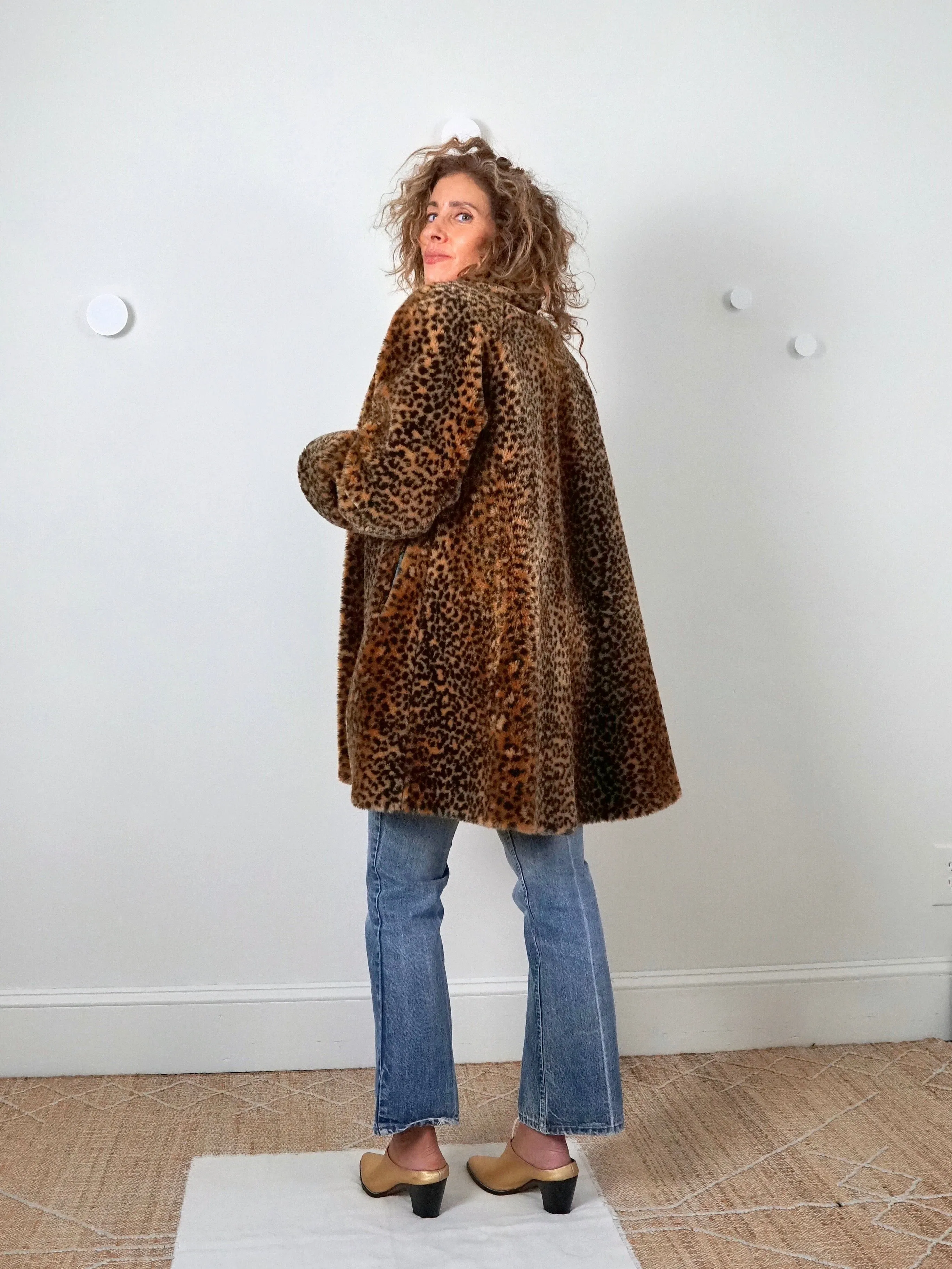 80's Leopard Faux Fur Swing Coat