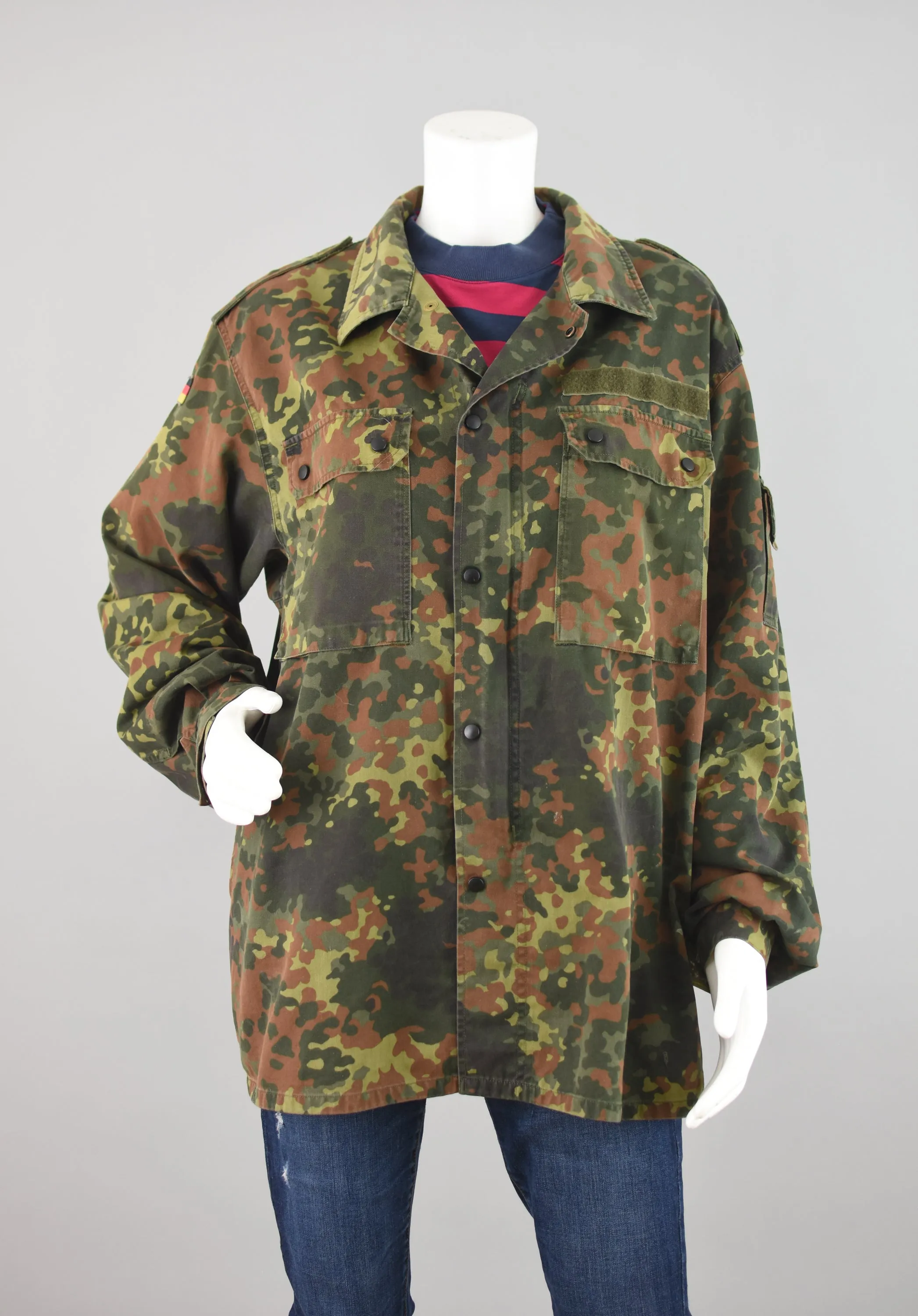 90s Distressed German Flecktarn Camo Field Jacket, Men's Large