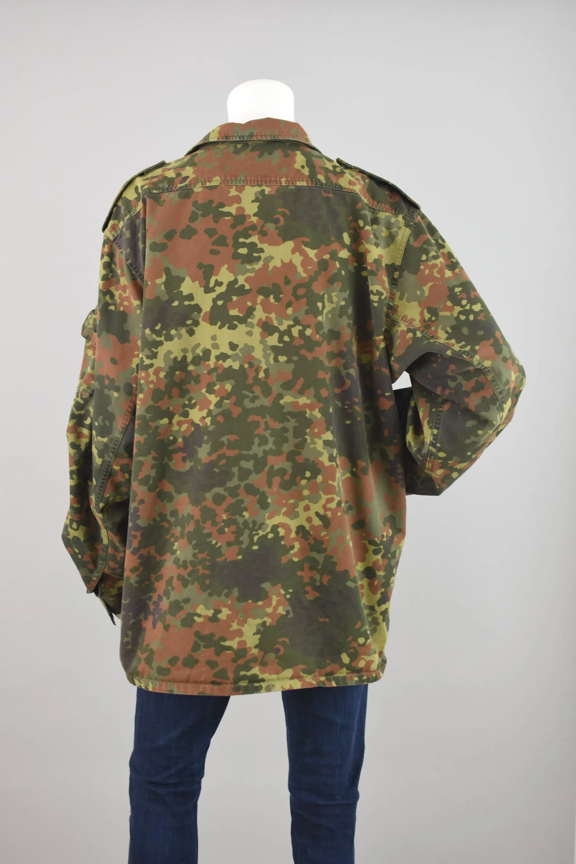 90s Distressed German Flecktarn Camo Field Jacket, Men's Large