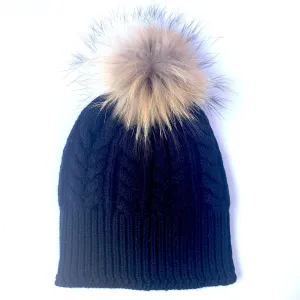 Absolutely. I'M in!  100% Pure Merino Wool Jumbo Cable Beanie with detachable Raccoon Fur Pom Pom, Jett Black