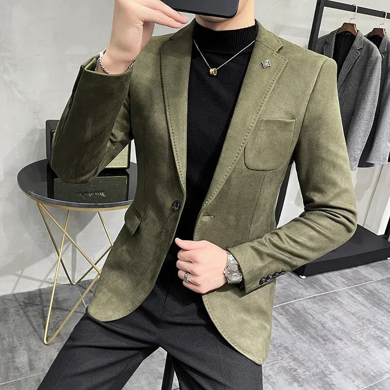 Aidase Fashion England Style Autumn Winter Thick Men's Velvet Suit Jacket / Male High Quality New Plus Size Blazers Coat