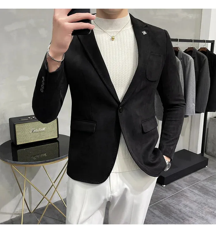 Aidase Fashion England Style Autumn Winter Thick Men's Velvet Suit Jacket / Male High Quality New Plus Size Blazers Coat