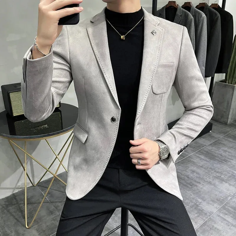 Aidase Fashion England Style Autumn Winter Thick Men's Velvet Suit Jacket / Male High Quality New Plus Size Blazers Coat