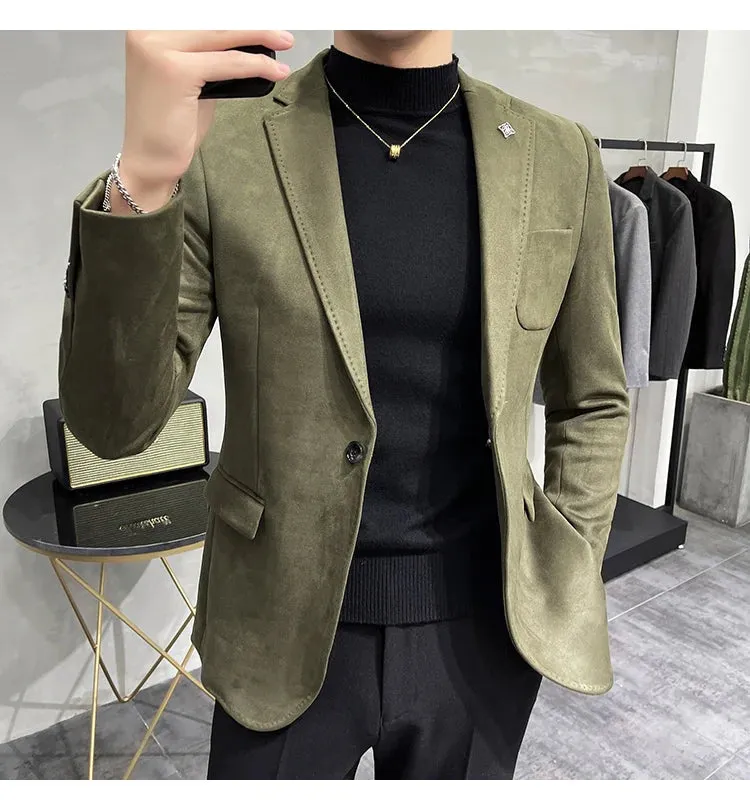 Aidase Fashion England Style Autumn Winter Thick Men's Velvet Suit Jacket / Male High Quality New Plus Size Blazers Coat