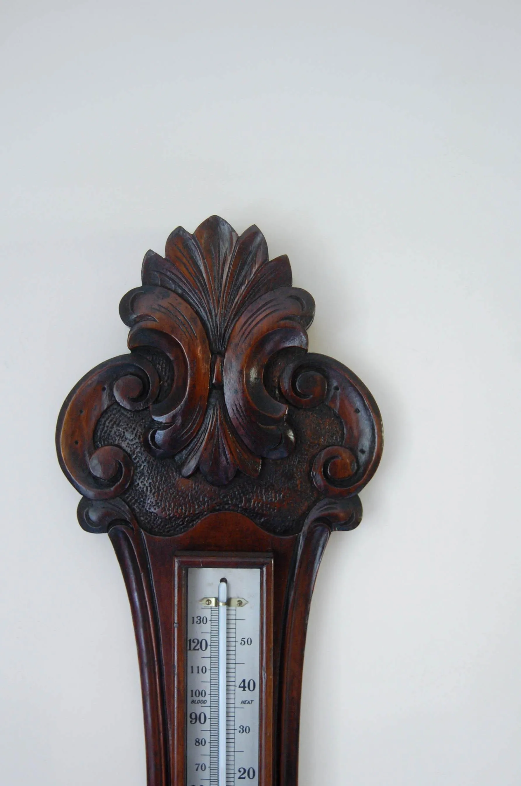 Art Deco Period Carved Oak Aneroid Wheel Barometer with Dial Advertisement for Harry Hall, London