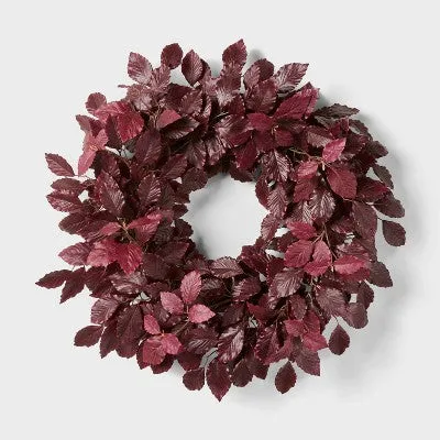 Artificial Leaf Wreath Arrangement Burgundy - Threshold designed with Studio McGee