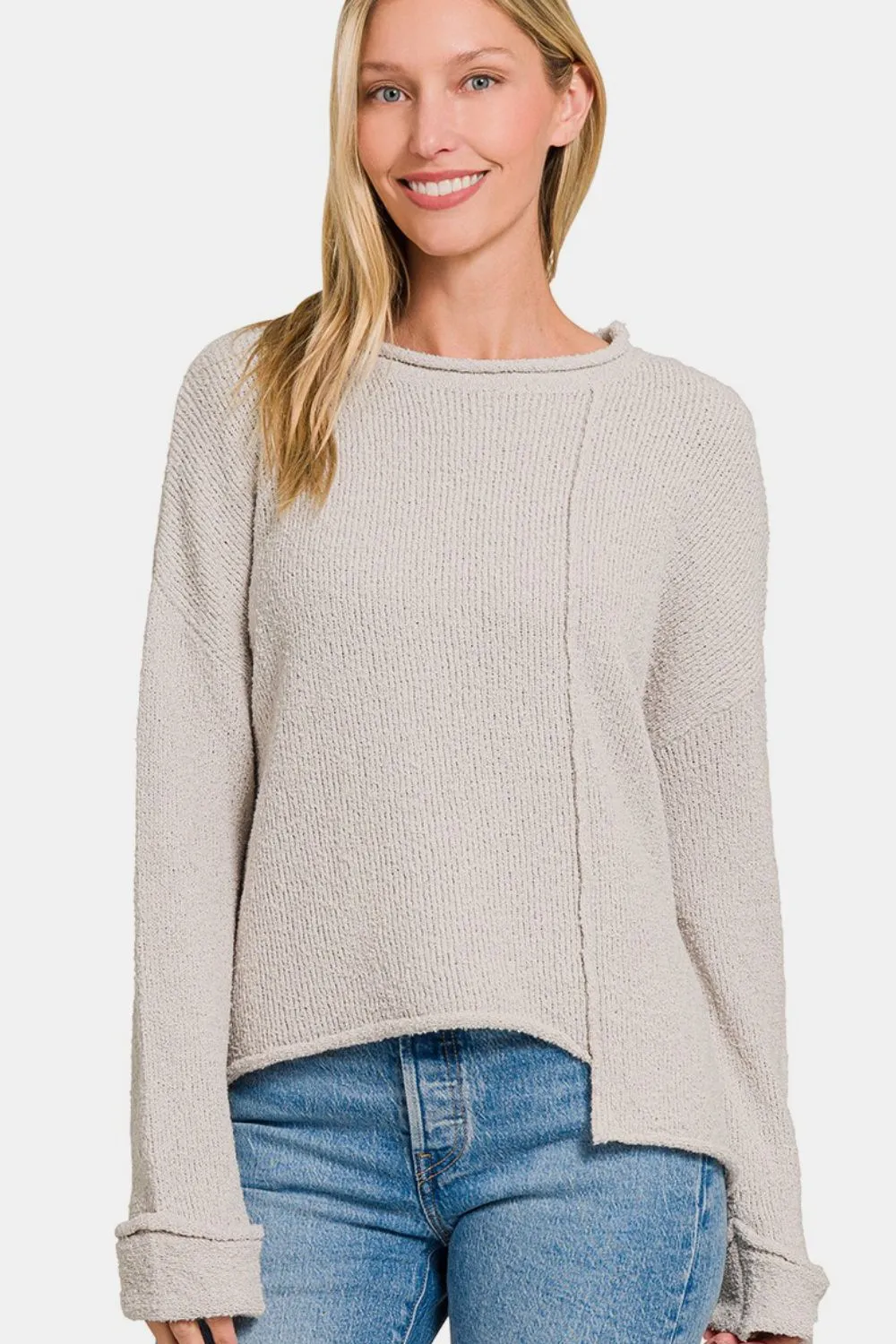 Asymmetric Hem Drop Shoulder Sweater