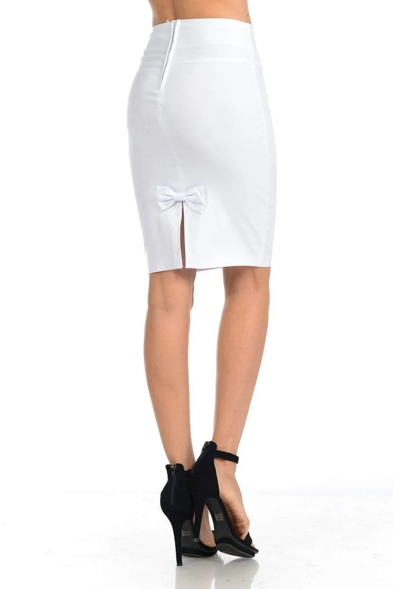 Auliné Collection Women's High Waisted Ribbon Slit Bodycon Pencil Skirt