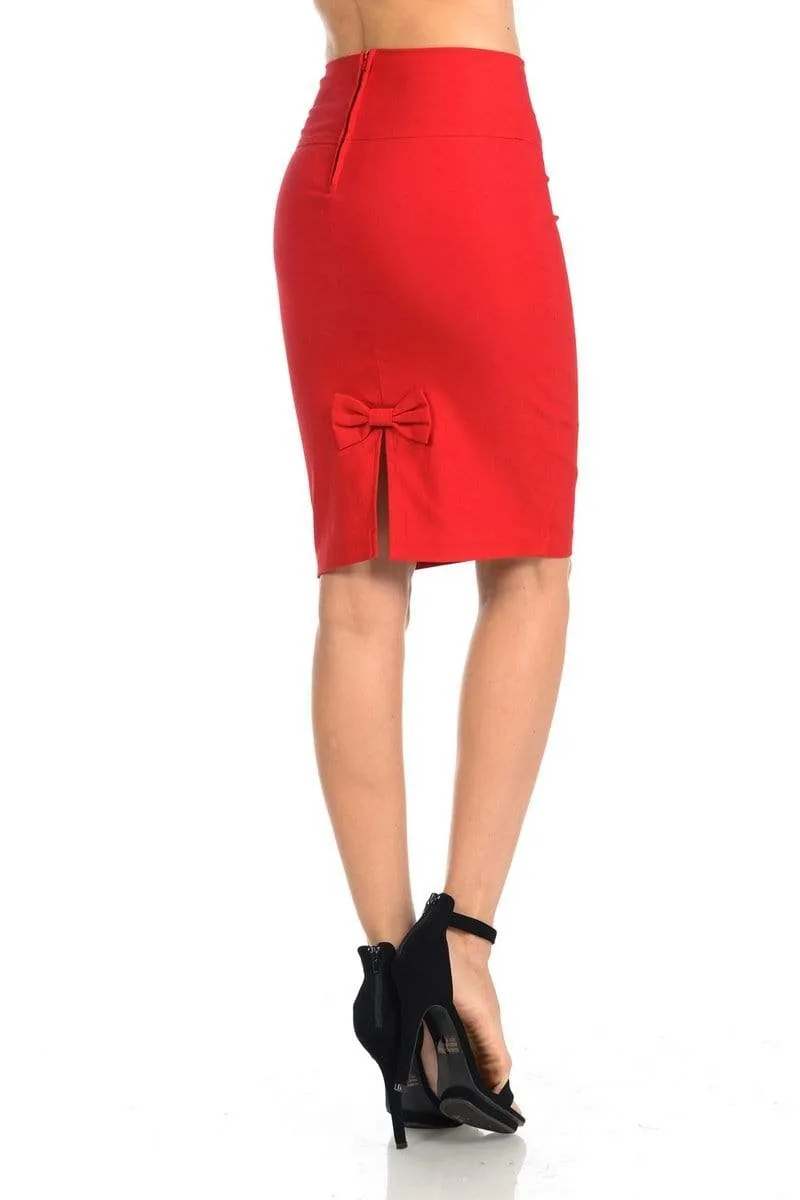 Auliné Collection Women's High Waisted Ribbon Slit Bodycon Pencil Skirt