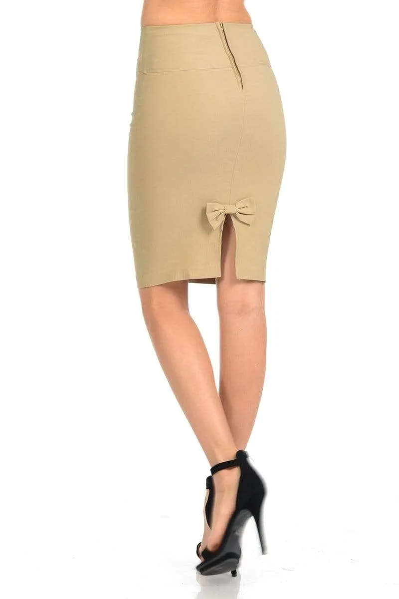 Auliné Collection Women's High Waisted Ribbon Slit Bodycon Pencil Skirt