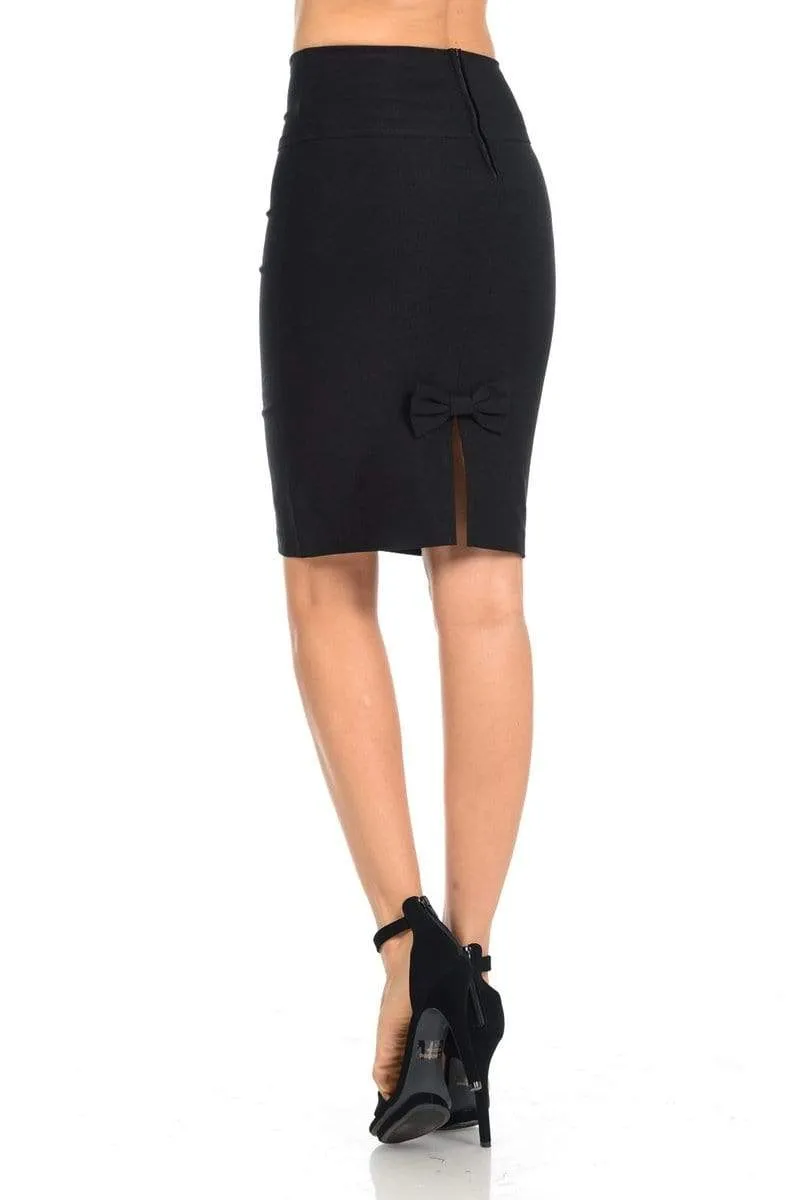 Auliné Collection Women's High Waisted Ribbon Slit Bodycon Pencil Skirt