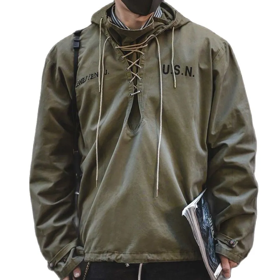 Autumn Winter Men Hoodie Retro Army Green Cotton Hooded Coat Military Coat Cargo Style Clothes