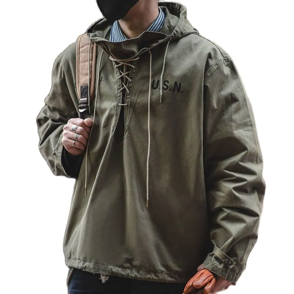 Autumn Winter Men Hoodie Retro Army Green Cotton Hooded Coat Military Coat Cargo Style Clothes