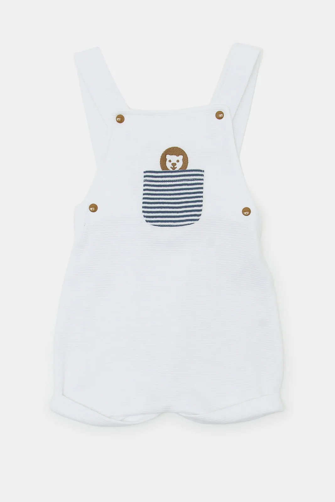 Babies White Quilted Dungaree Set With Pocket (2 Piece)