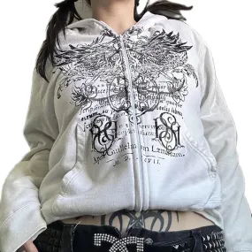 Back To School Joskaa Gothic Harajuku Mall Goth Hoodies 2000s Y2K Cyber Grunge Emo Zip Up Sweatshirts Vintage Graphics Print Coat Streetwear