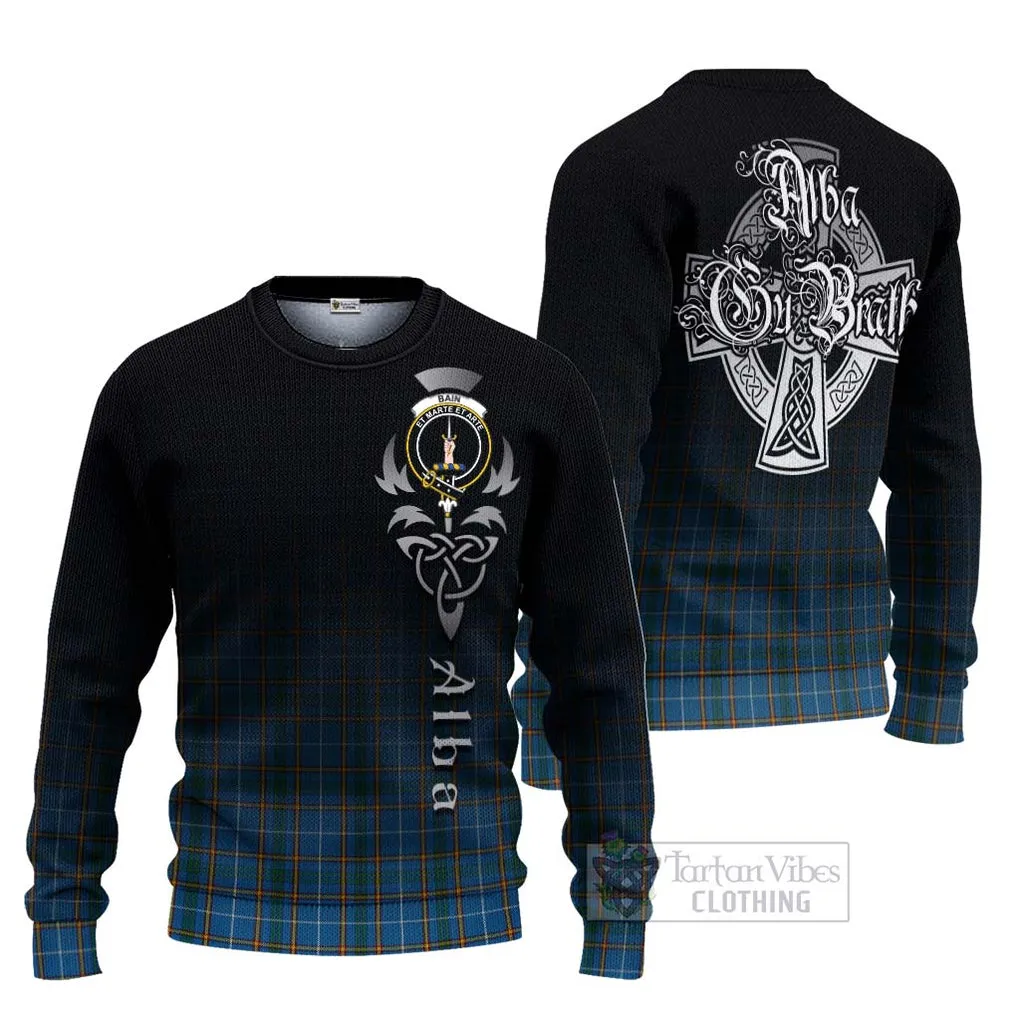 Bain Tartan Ugly Sweater Featuring Alba Gu Brath Family Crest Celtic Inspired