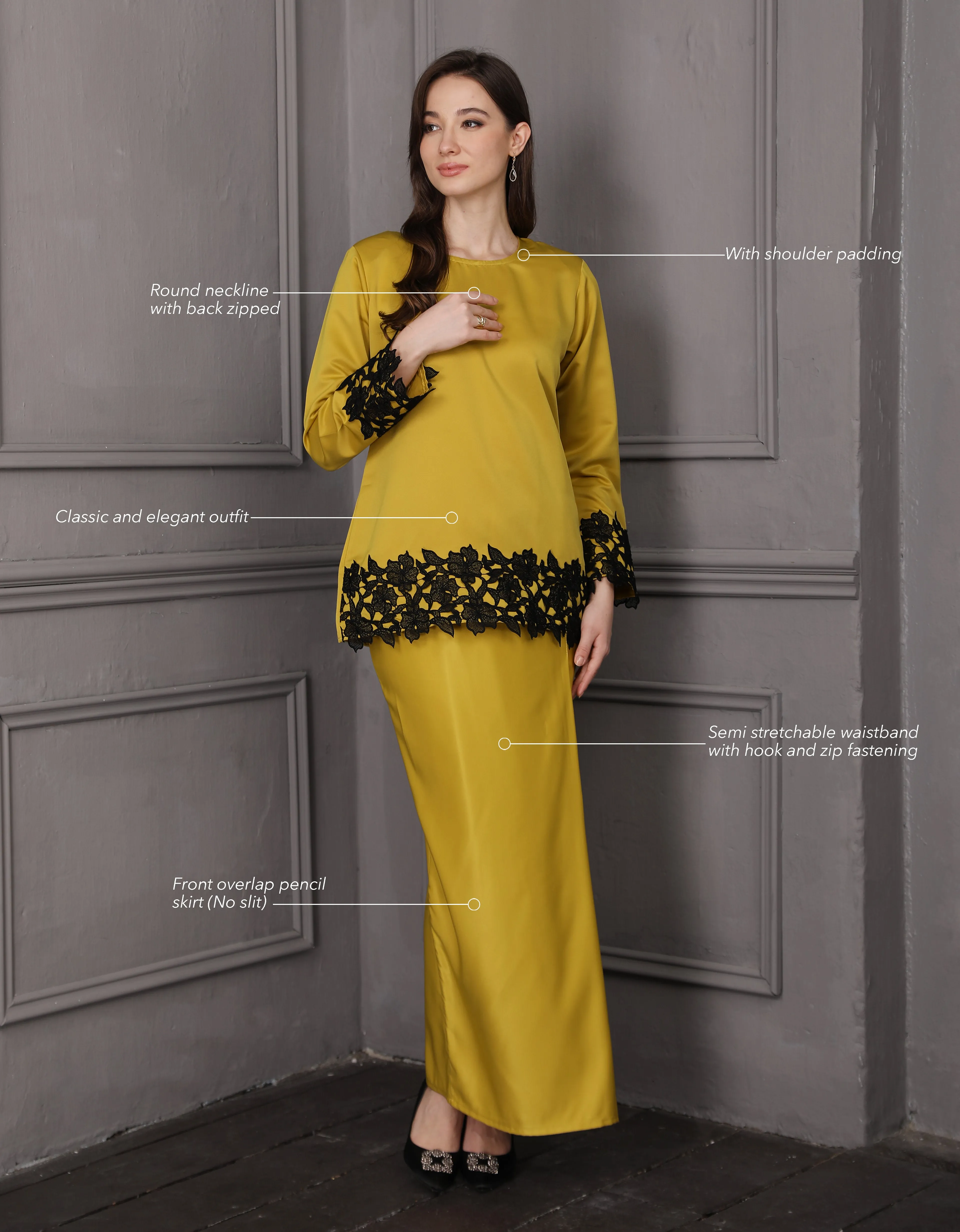 BAJU KURUNG KEDAH JULYA (MUSTARD)