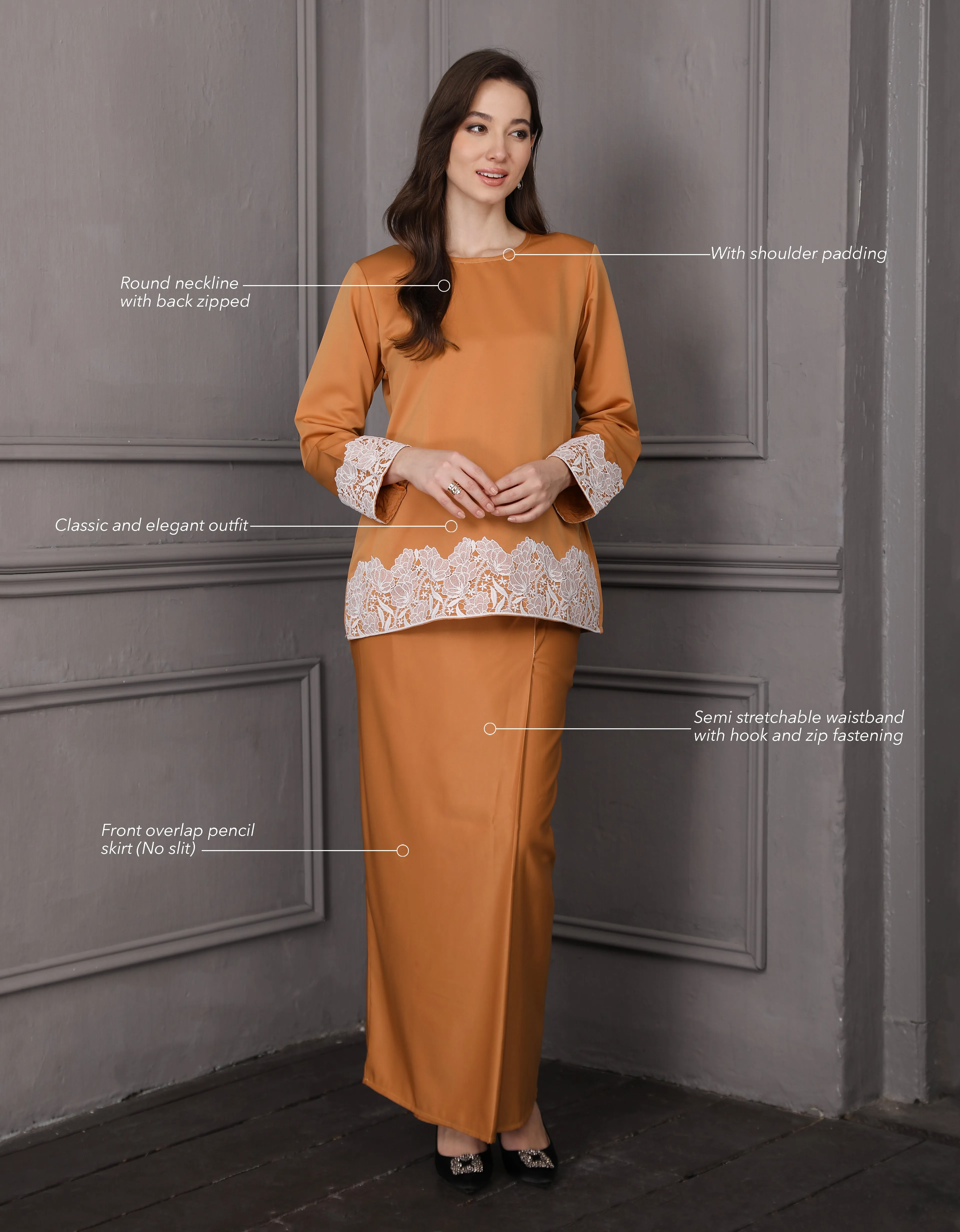 BAJU KURUNG KEDAH JULYA (TANGERINE)