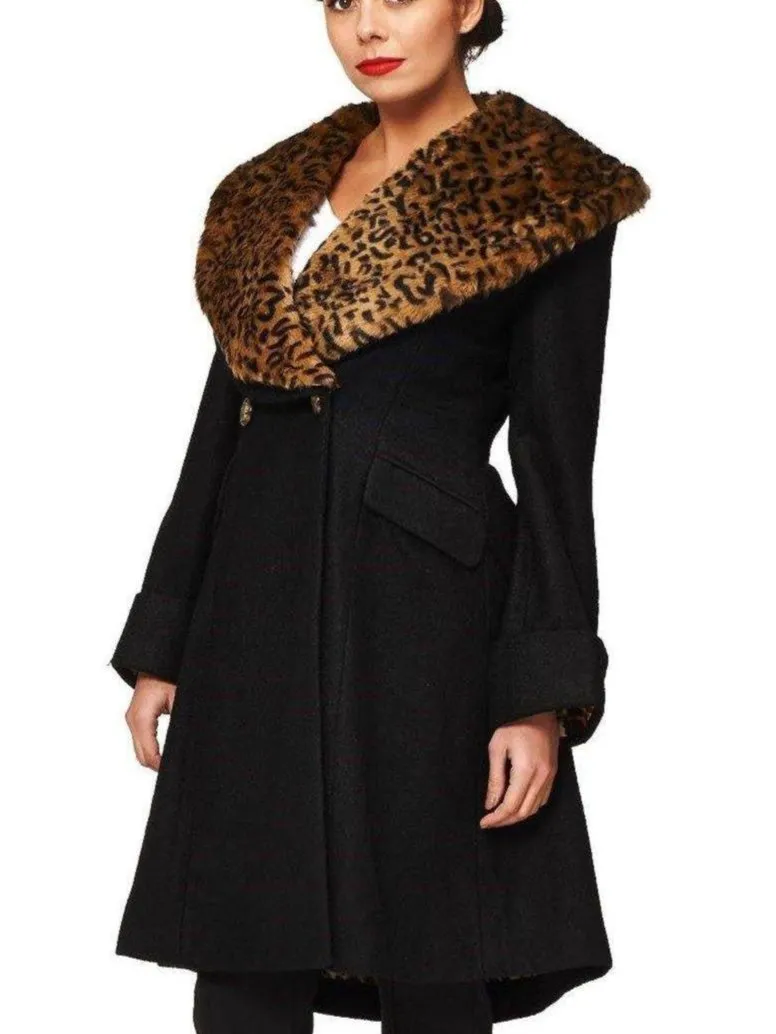 Banned UK Winter Coat Leopard Black